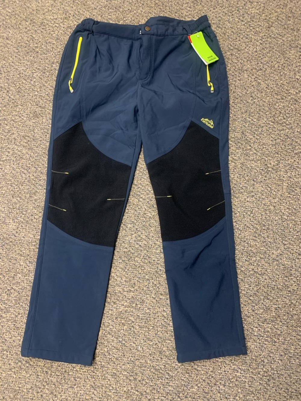 Kaisike Men's Navy Outdoor Softshell Pants with Neon Yellow Accents